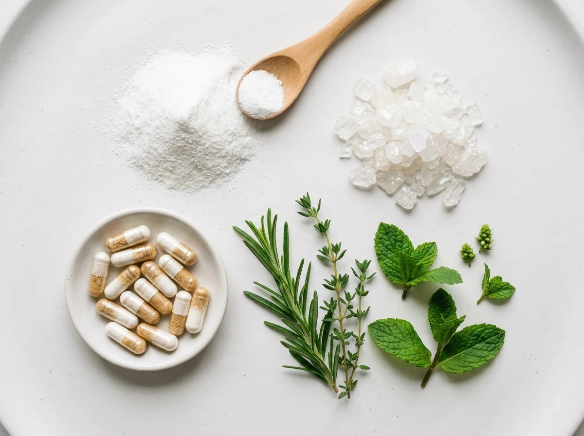 Naturliga ingredienser: L-karnitin, vitamin C, probiotika och växtörter